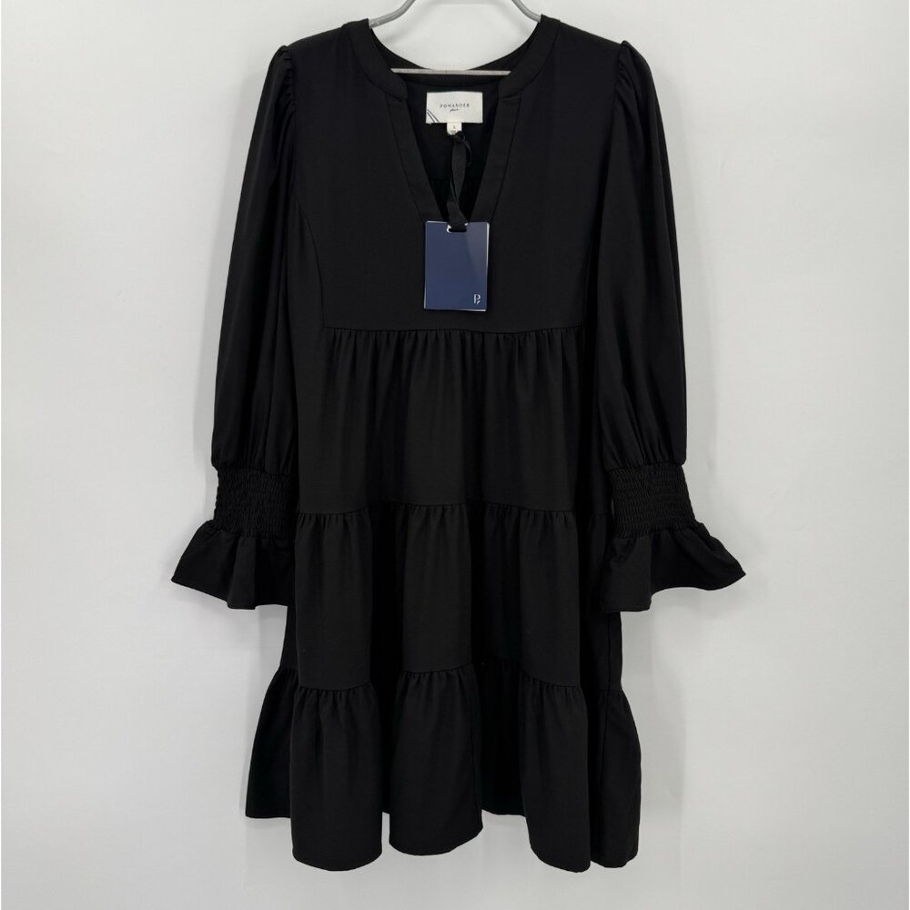 Pomander Place Tuckernuck Women's Black Crepe Kenzo Mini Dress sz L NWT